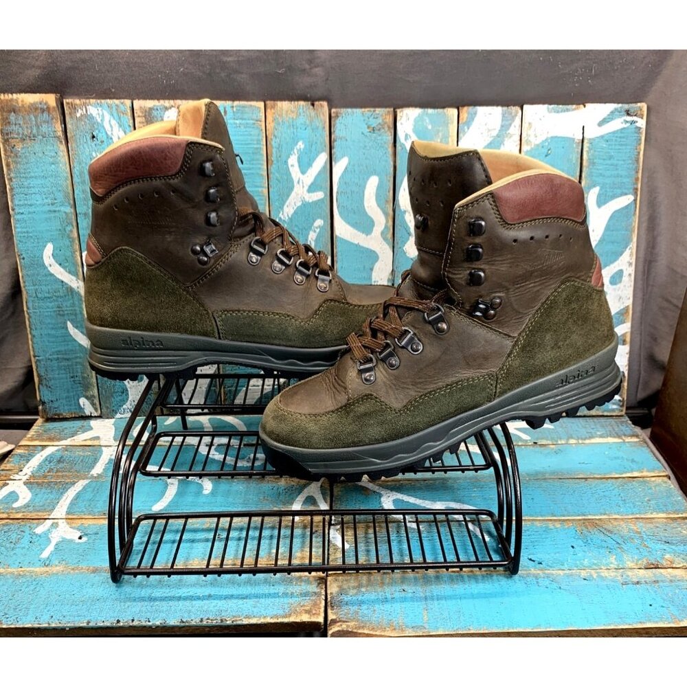 Vintage Alpina Hiking Boots Brown Men Sz  9 Suede Leather Lace Up Slovenia